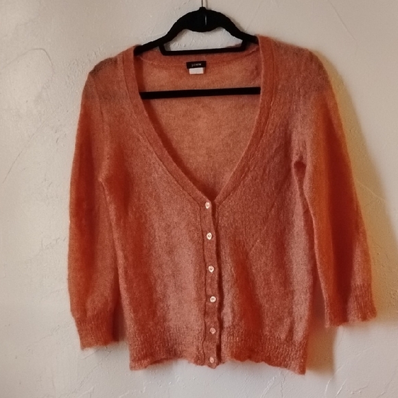 J. Crew Women's Cardigan Soft Coral Mohair Blend L - Picture 1 of 6